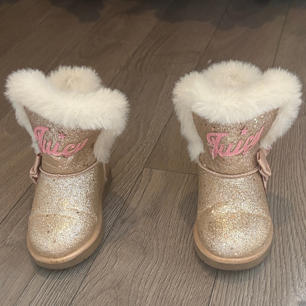 Juicy Couture Glitter Boots with Pink Logo and White Trim
